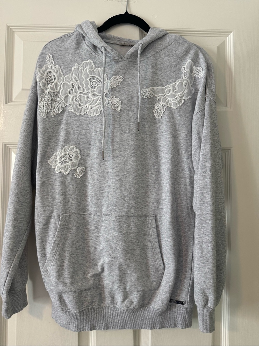 Betsy Johnson Performance Gray Hoodie Sweatshirt with White Floral Appliqué